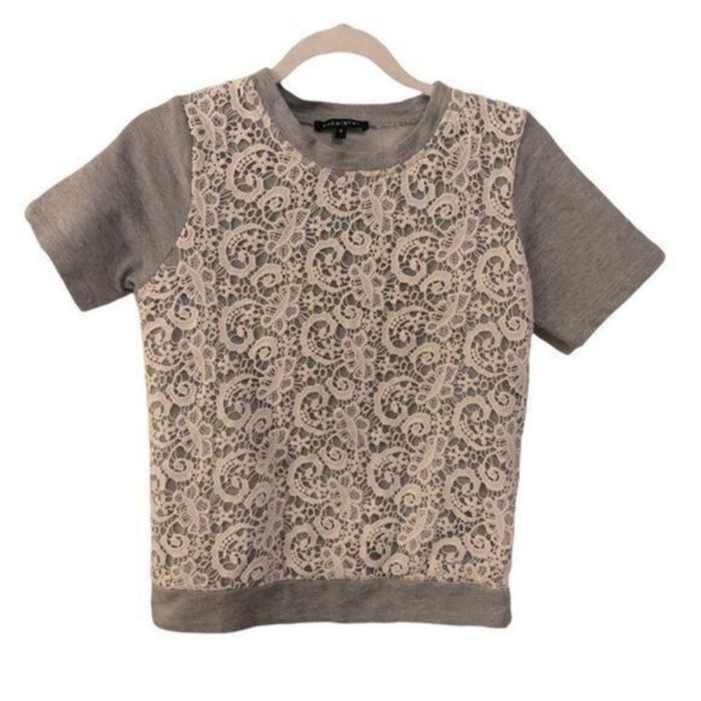 Chemistry Clothing Grey Short-sleeve Sweatshirt with Lace Front‎